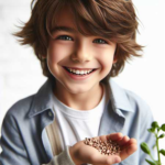 Child holding bean seeds, GENERATED BY AI